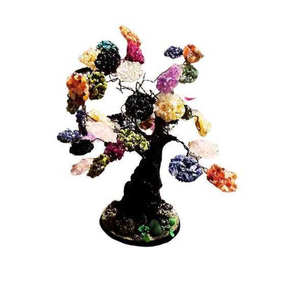 Bonsai Tree Stones Large  Multicolor Stone Tree w/Pyrite on Wood Base - Picture 8 of 12